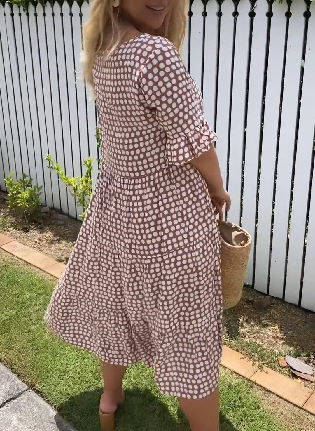 ZORA | SAND MIDI DRESS WITH SHORT SLEEVES