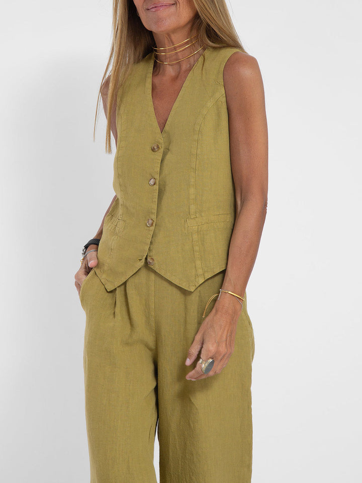 Aira - Buttoned Waistcoat & Wide Leg Trousers