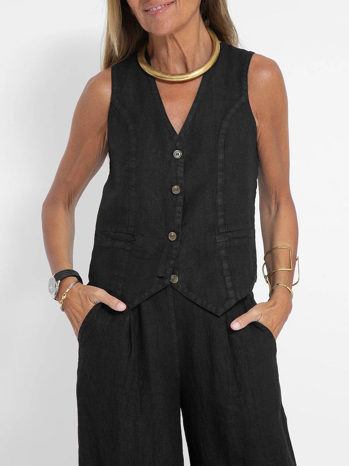 Aira - Buttoned Waistcoat & Wide Leg Trousers