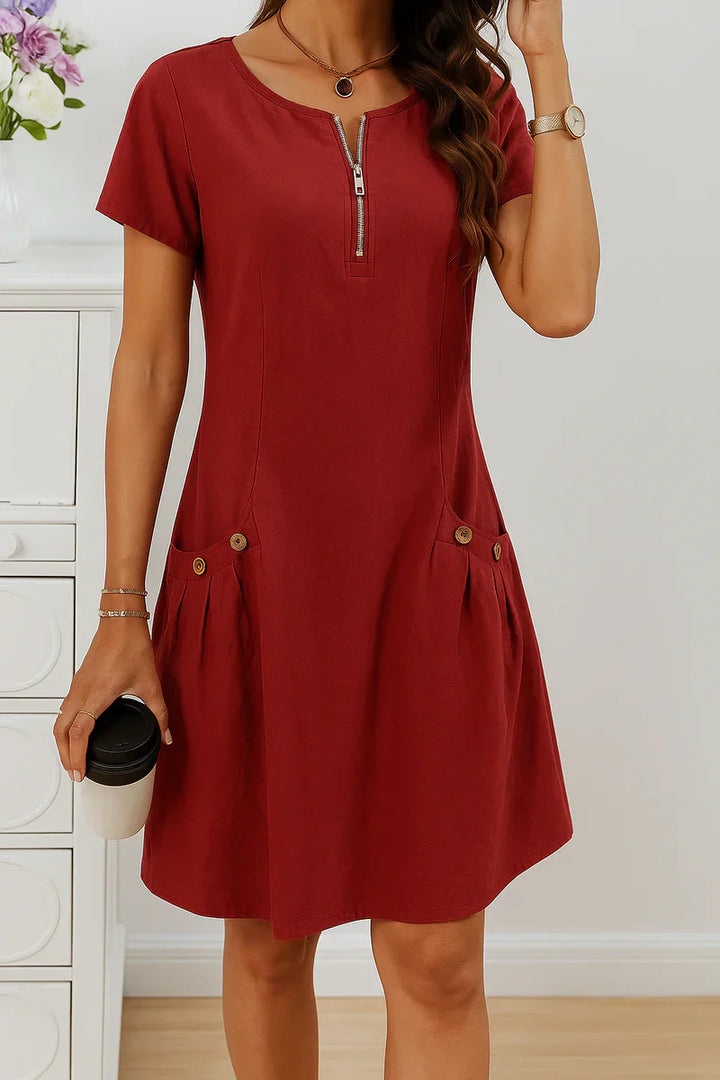 MARIELLA | Summer Dress with Elegant Zip, Practical Pockets, and Daily Comfort