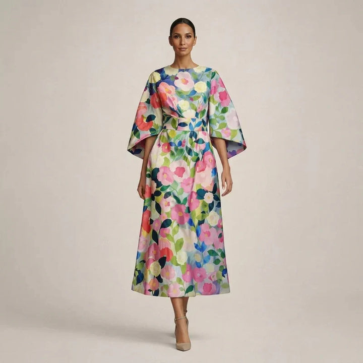 CLEMENTINE | Floral Midi with Sculpted Waist and Airy Elegance