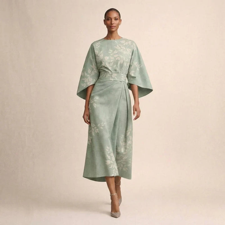 CLEMENTINE | Floral Midi with Sculpted Waist and Airy Elegance