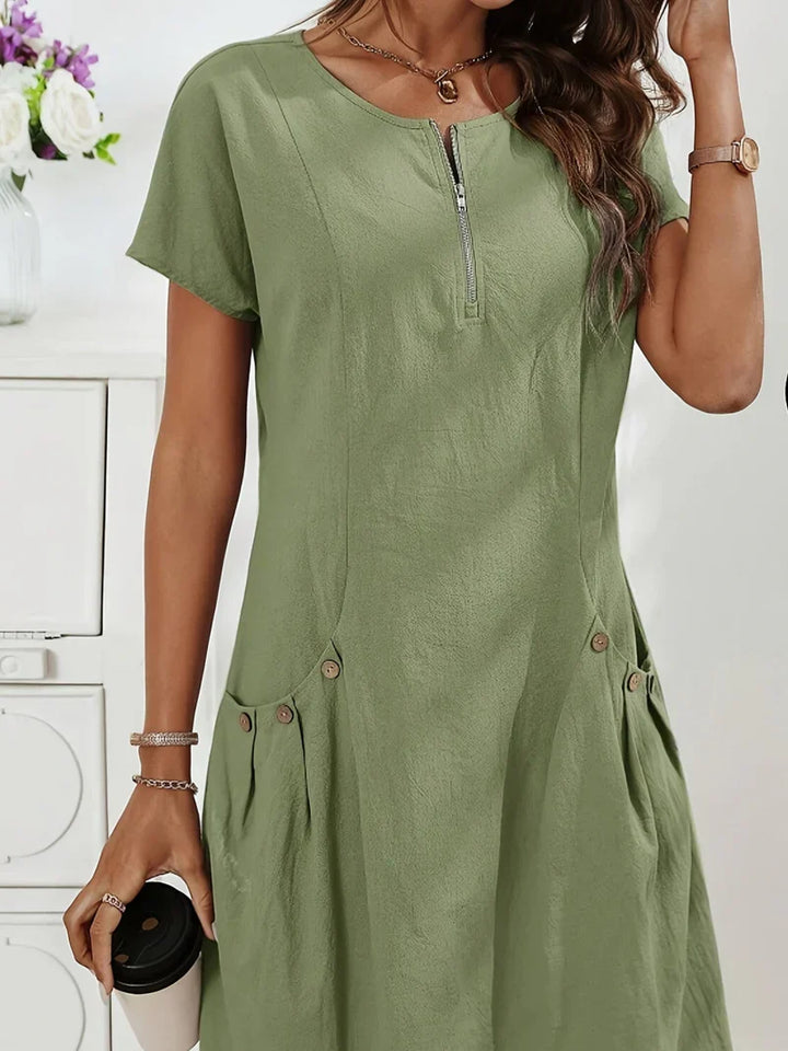 MARIELLA | Summer Dress with Elegant Zip, Practical Pockets, and Daily Comfort