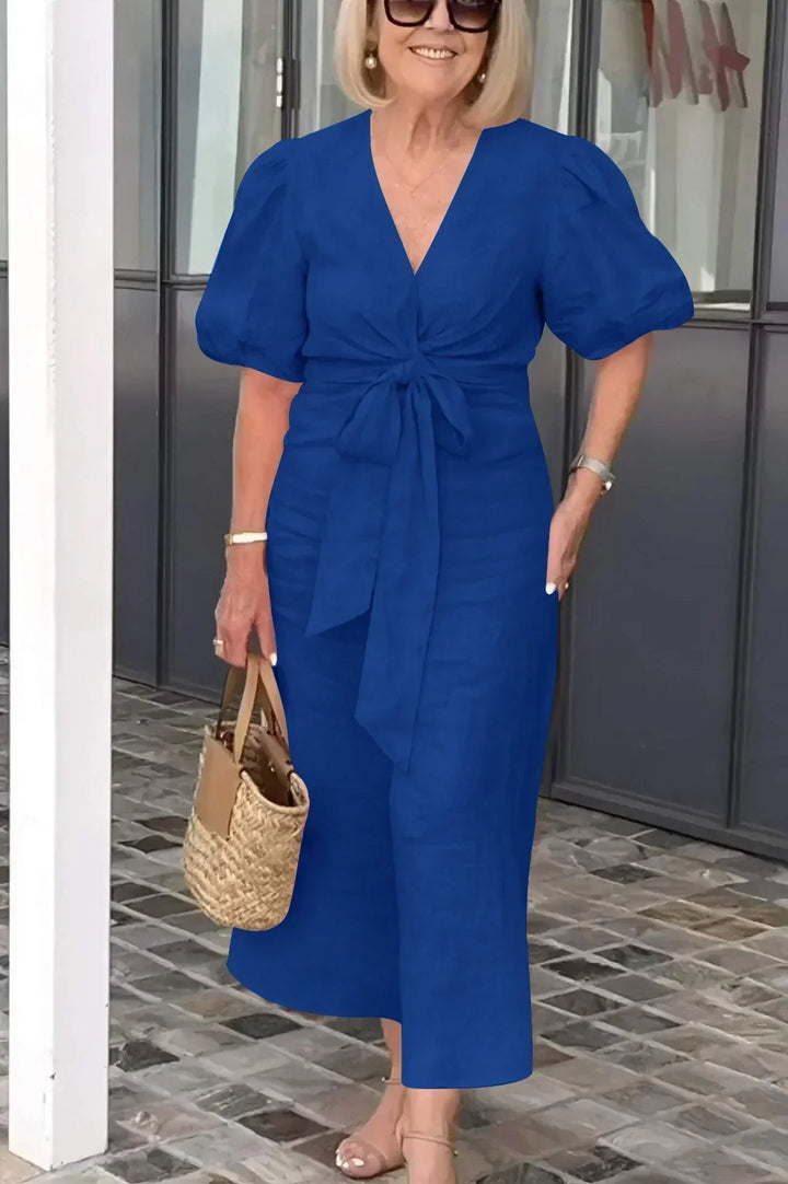 LYNORA | ELEGANT MIDI DRESS WITH V-NECK