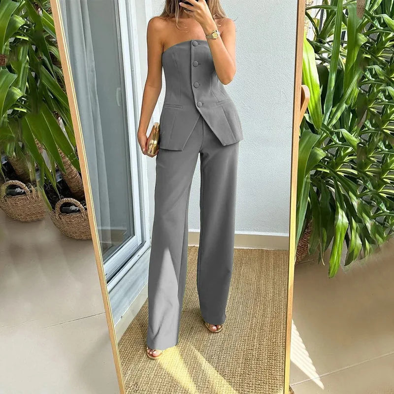 BRIA - Two-Piece Sleeveless Buttoned Set