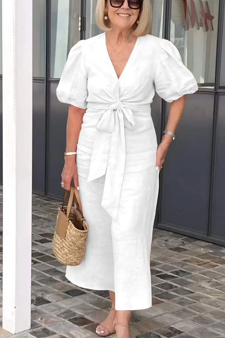 LYNORA | ELEGANT MIDI DRESS WITH V-NECK