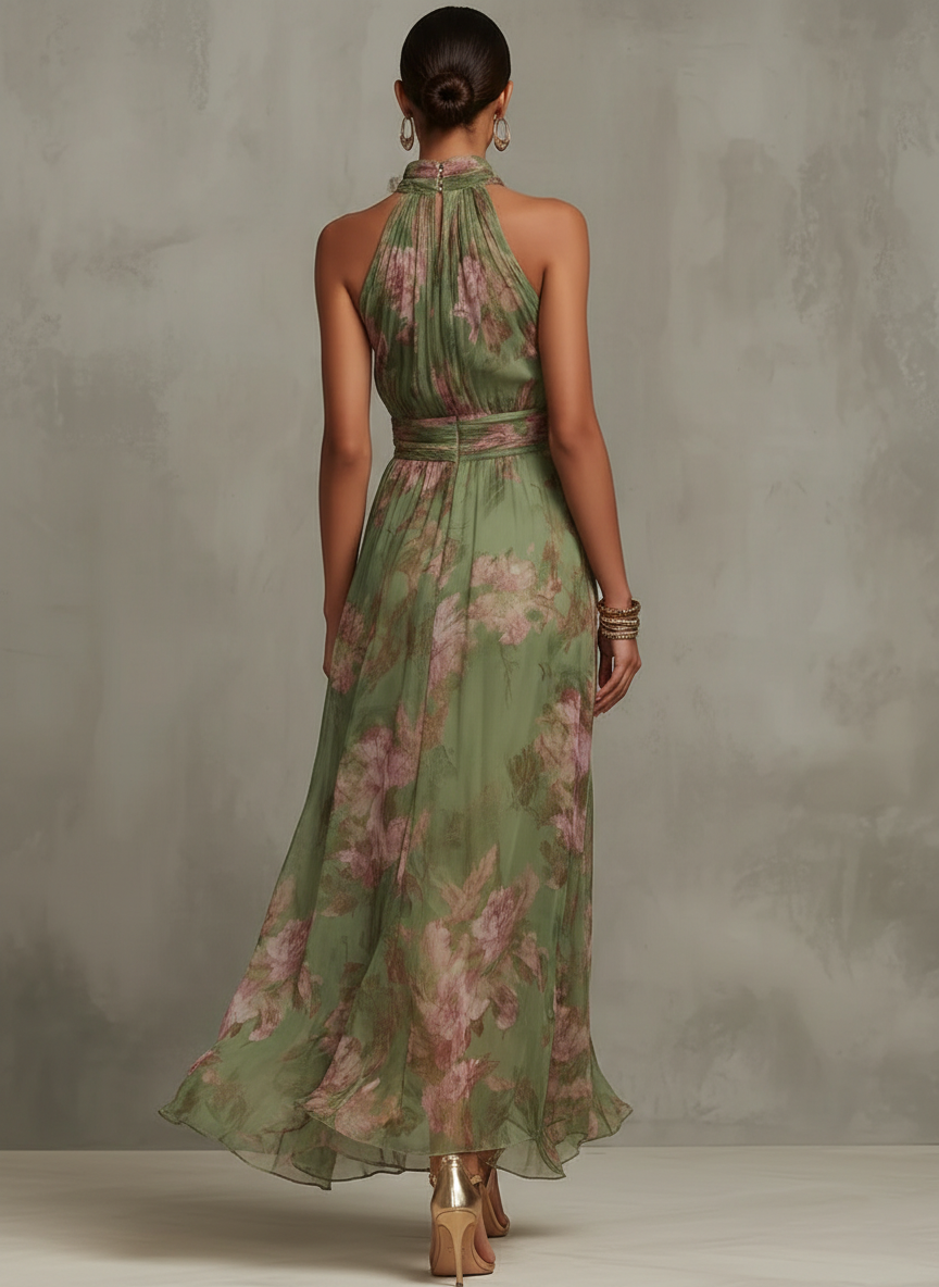 LIVIA | ELEGANT FLORAL HALTER MAXI DRESS