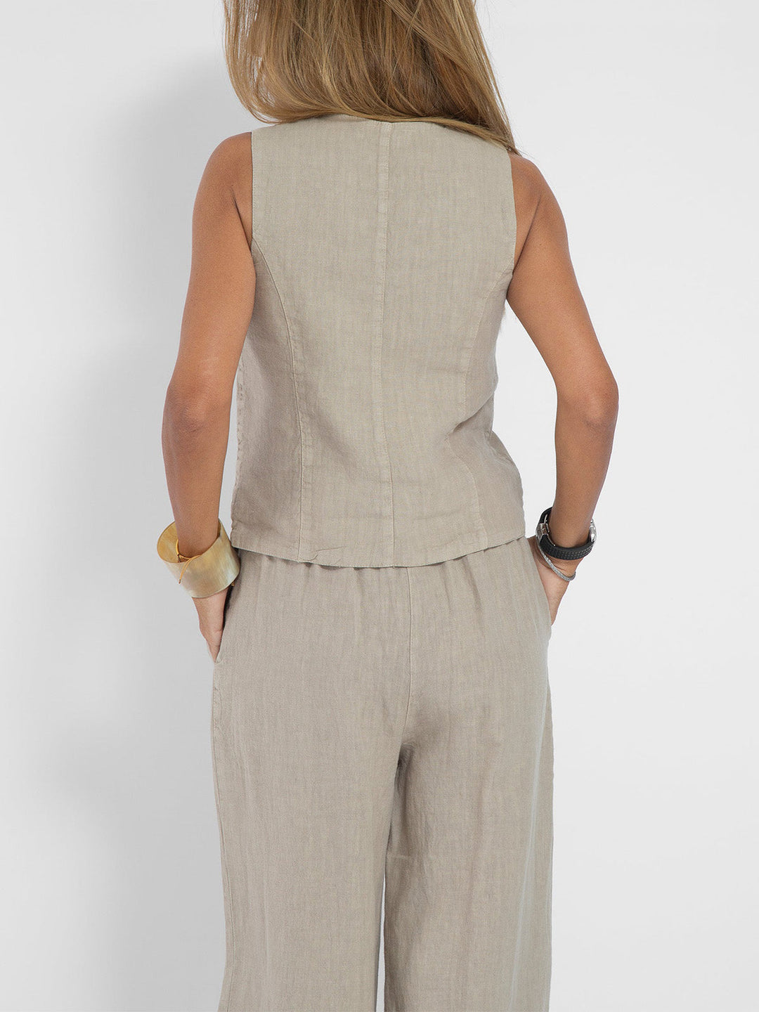 Aira - Buttoned Waistcoat & Wide Leg Trousers